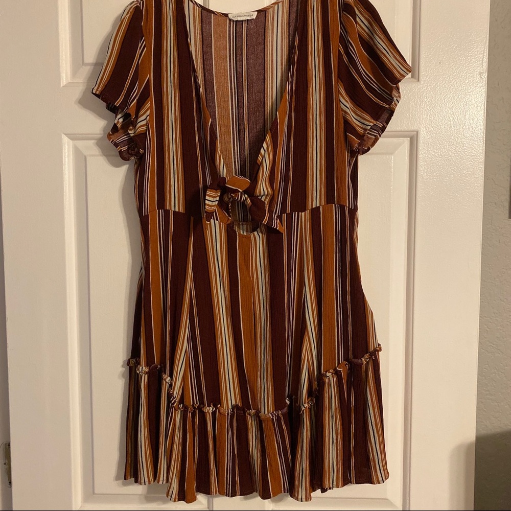Striped Burgundy and Orange Tie Front Dress Size L